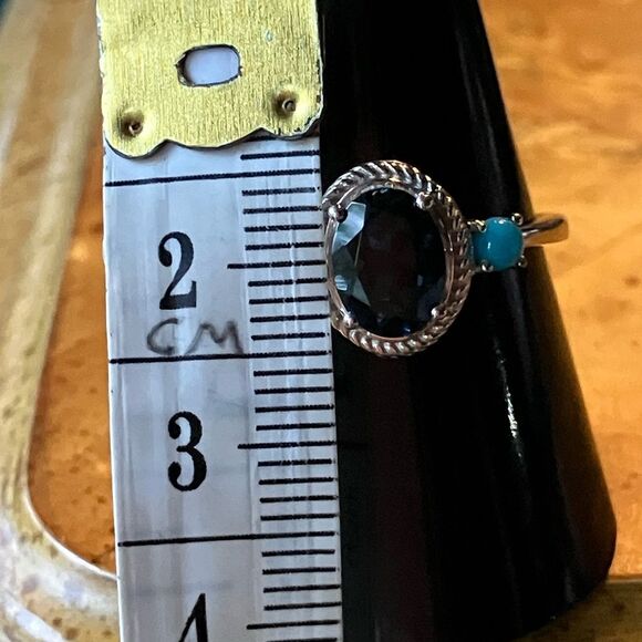 London Blue Topaz Sleeping Beauty Turquoise Sterling Silver Ring Size 9 - Picture 8 of 10
